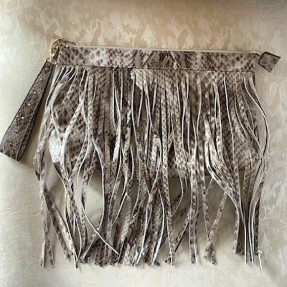 Aldo Snakeskin Faux Leather Wristlet with Fringe NWOT - Picture 1 of 9